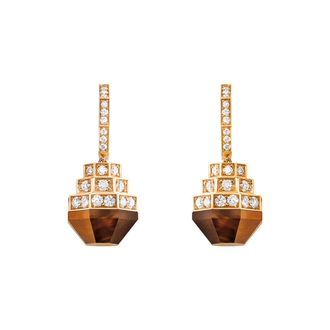 Azm Yellow Gold Tiger Eye Earring - Samra Jewellery - Diamond Jewellery - AZM