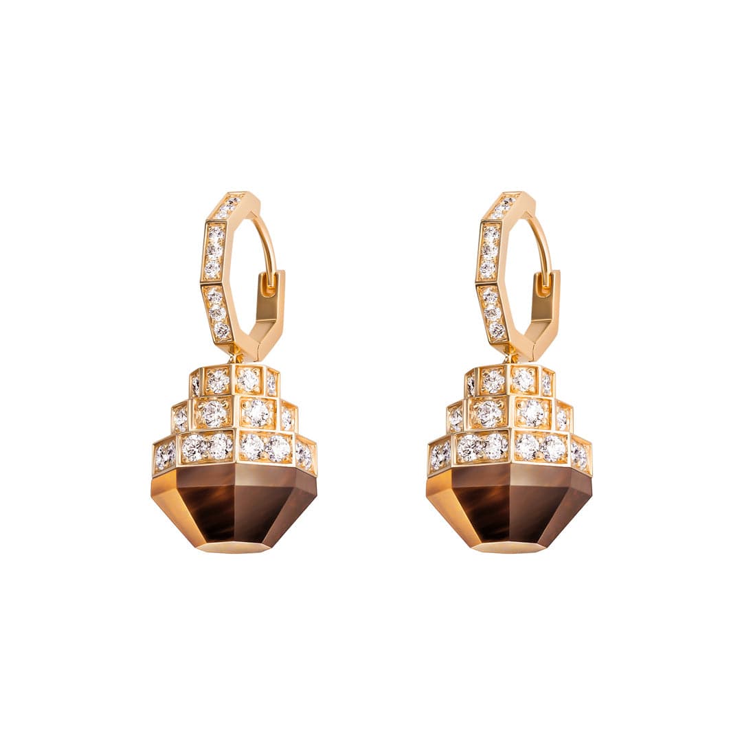 Azm Yellow Gold Tiger Eye Earring - Samra Jewellery - Diamond Jewellery - AZM