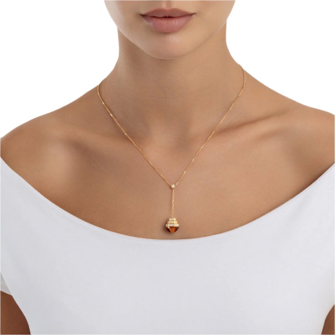 Azm Yellow Gold Tiger Eye Necklace - Samra Jewellery - Diamond Jewellery - AZM