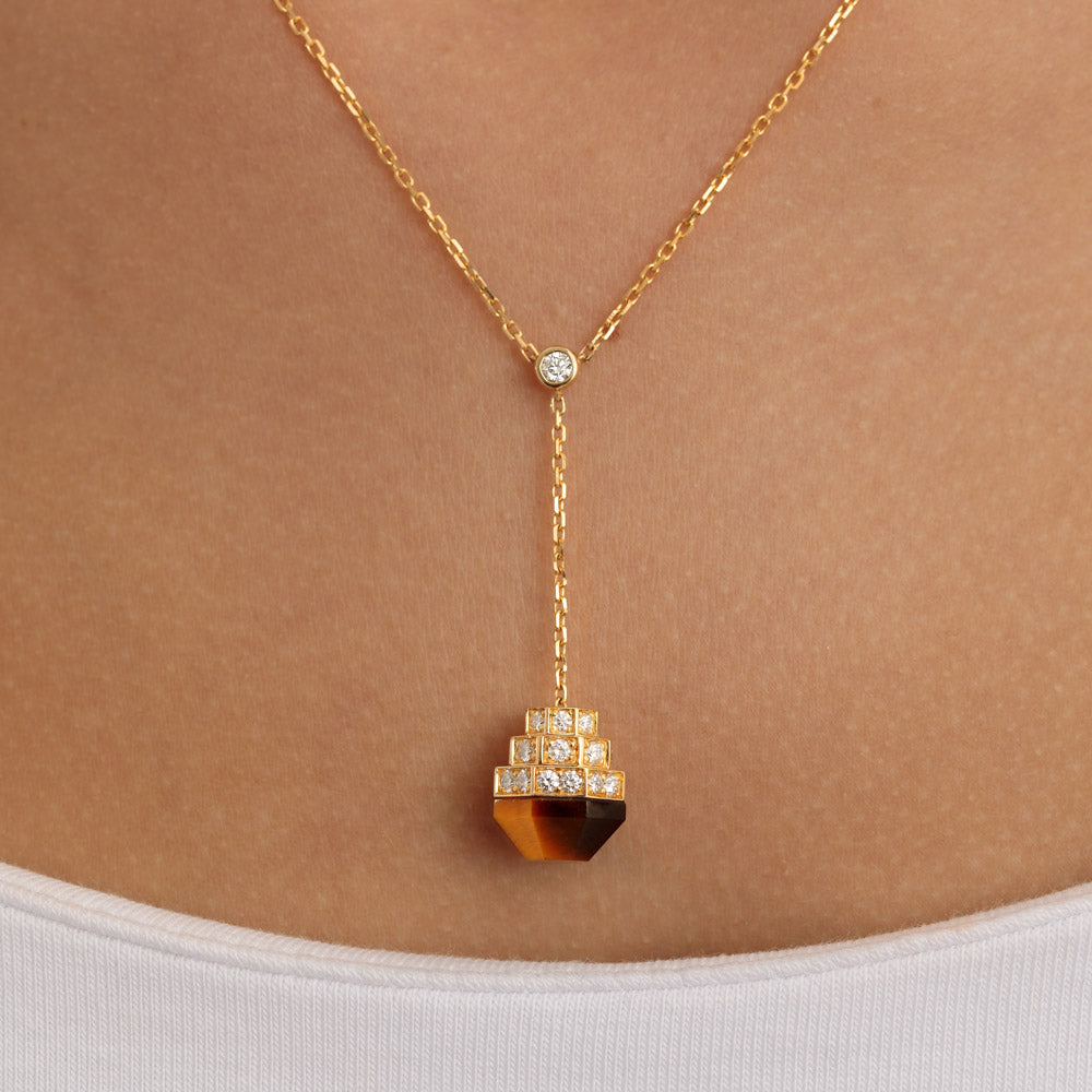 Azm Yellow Gold Tiger Eye Necklace - Samra Jewellery - Diamond Jewellery - AZM