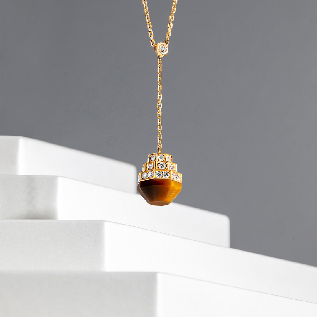 Azm Yellow Gold Tiger Eye Necklace - Samra Jewellery - Diamond Jewellery - AZM