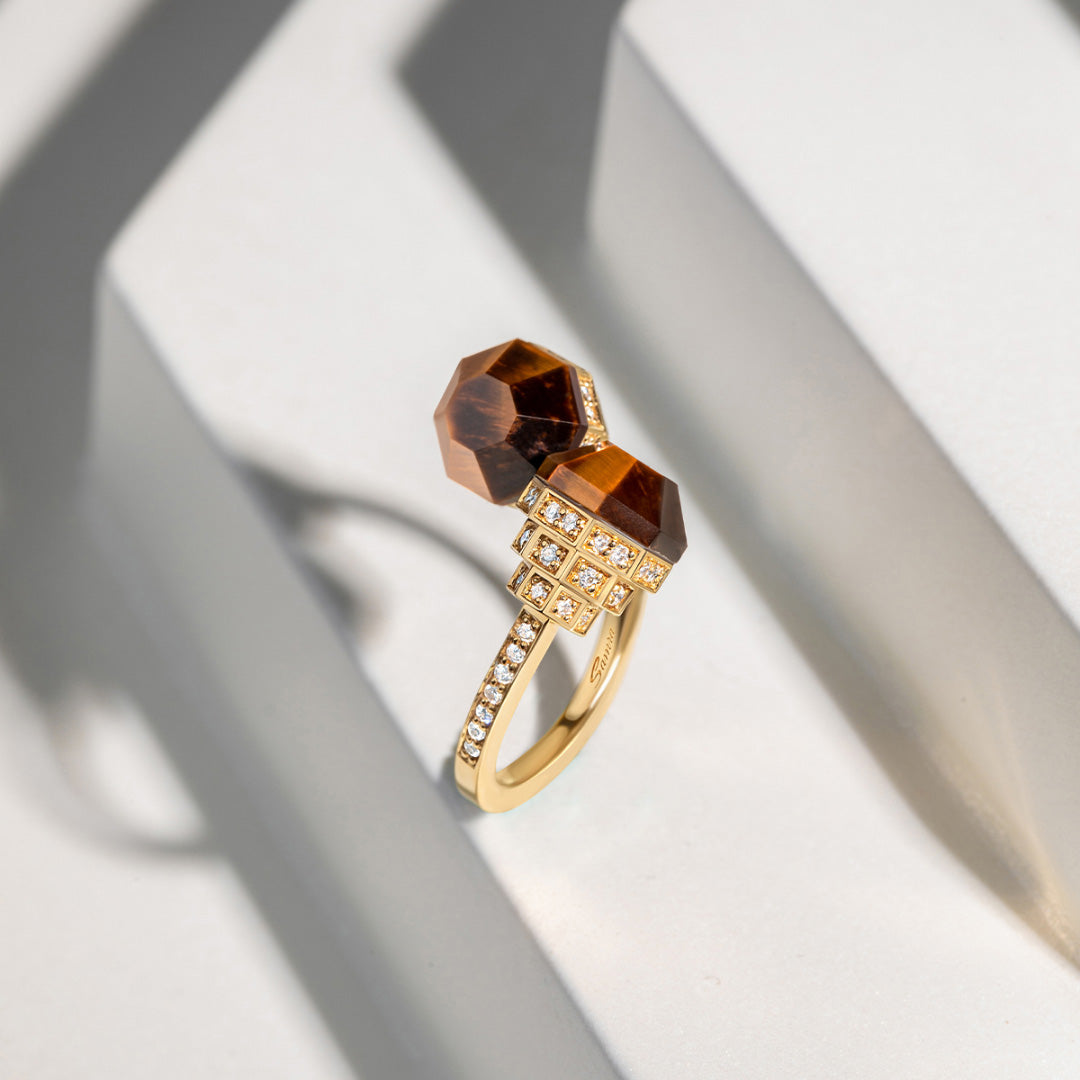 Azm Yellow Gold Tiger Eye Ring - Samra Jewellery - Diamond Jewellery - AZM