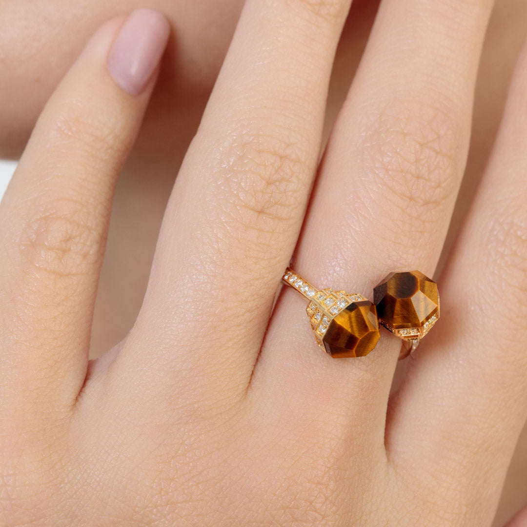 Azm Yellow Gold Tiger Eye Ring - Samra Jewellery - Diamond Jewellery - AZM
