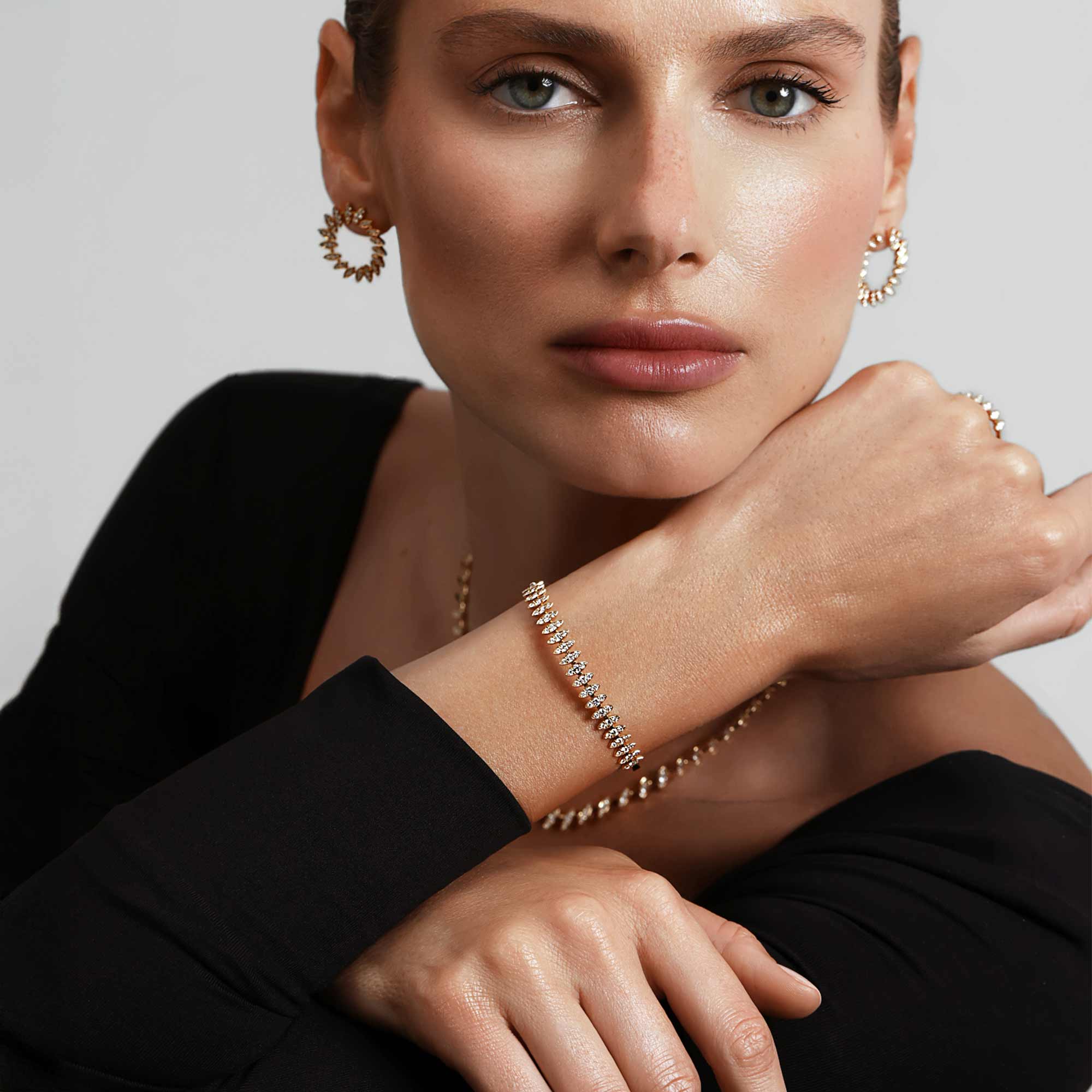 Barq Marquise Yellow Gold Diamond Large Bangle