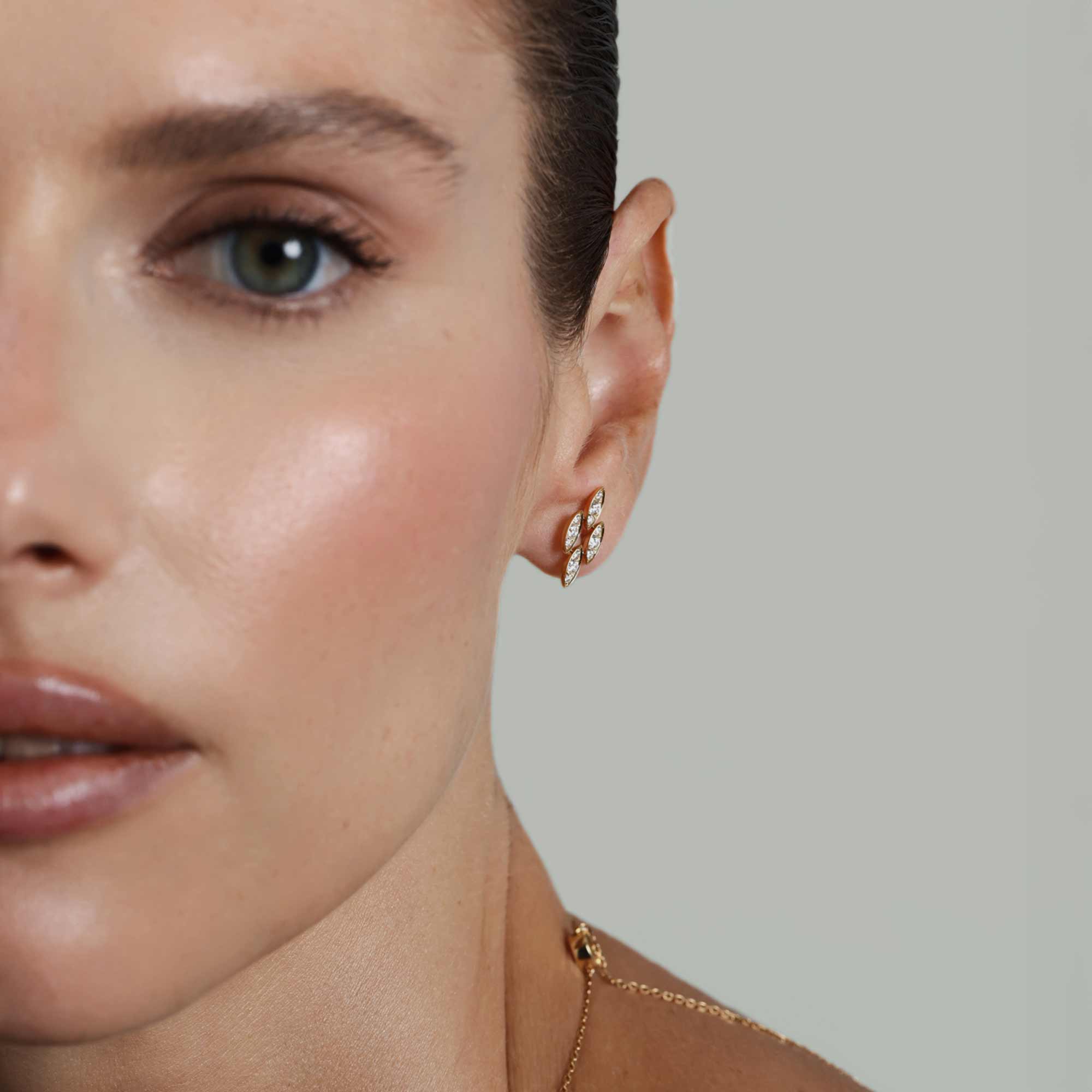 Barq Marquise Yellow Gold Diamond Stud Earring