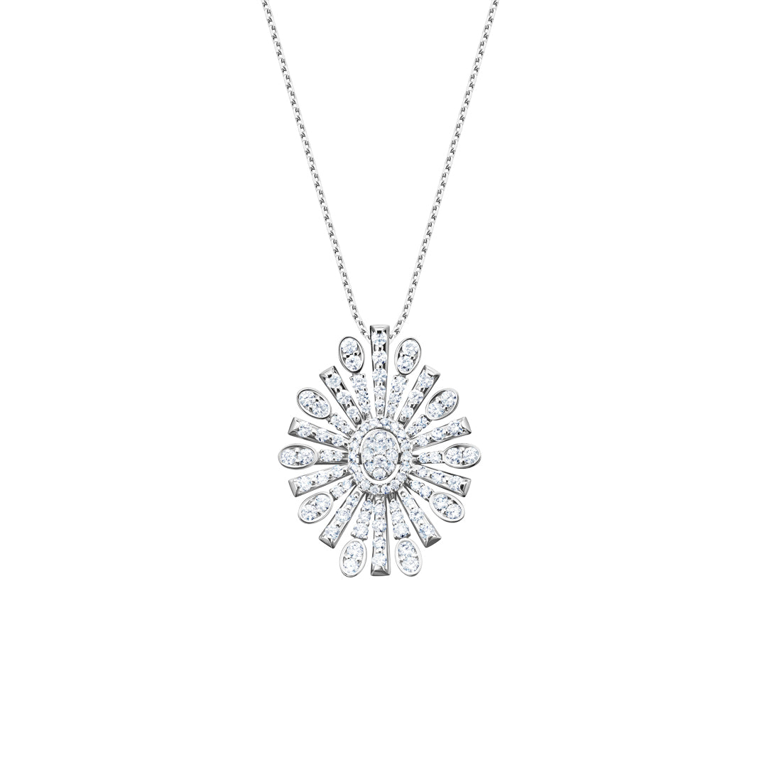Barq Oval White Gold Diamond Brooch Necklace - Samra Jewellery - Diamond Jewellery - BARQ