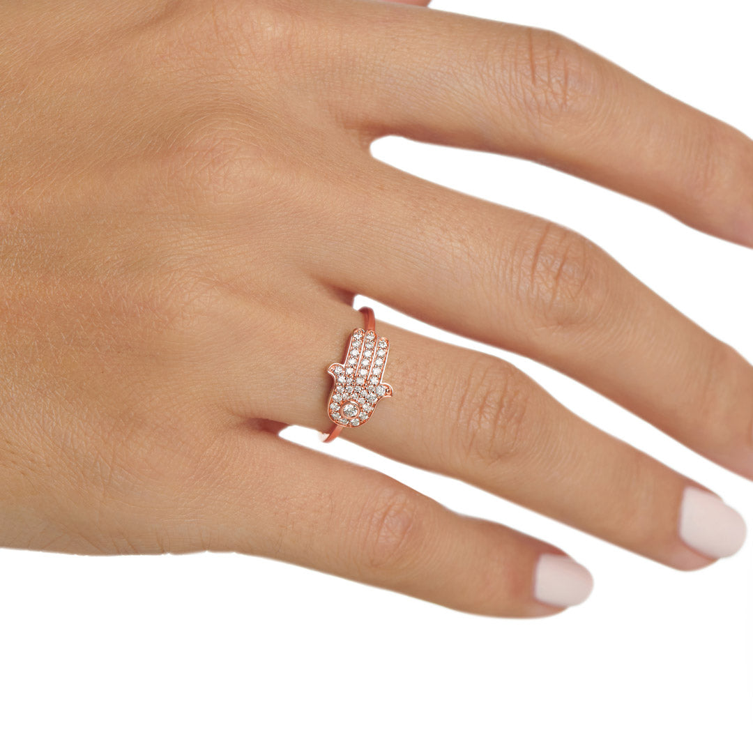 Barq Rose Gold Diamond Hamsa Ring - Samra Jewellery - Diamond Jewellery - BARQ