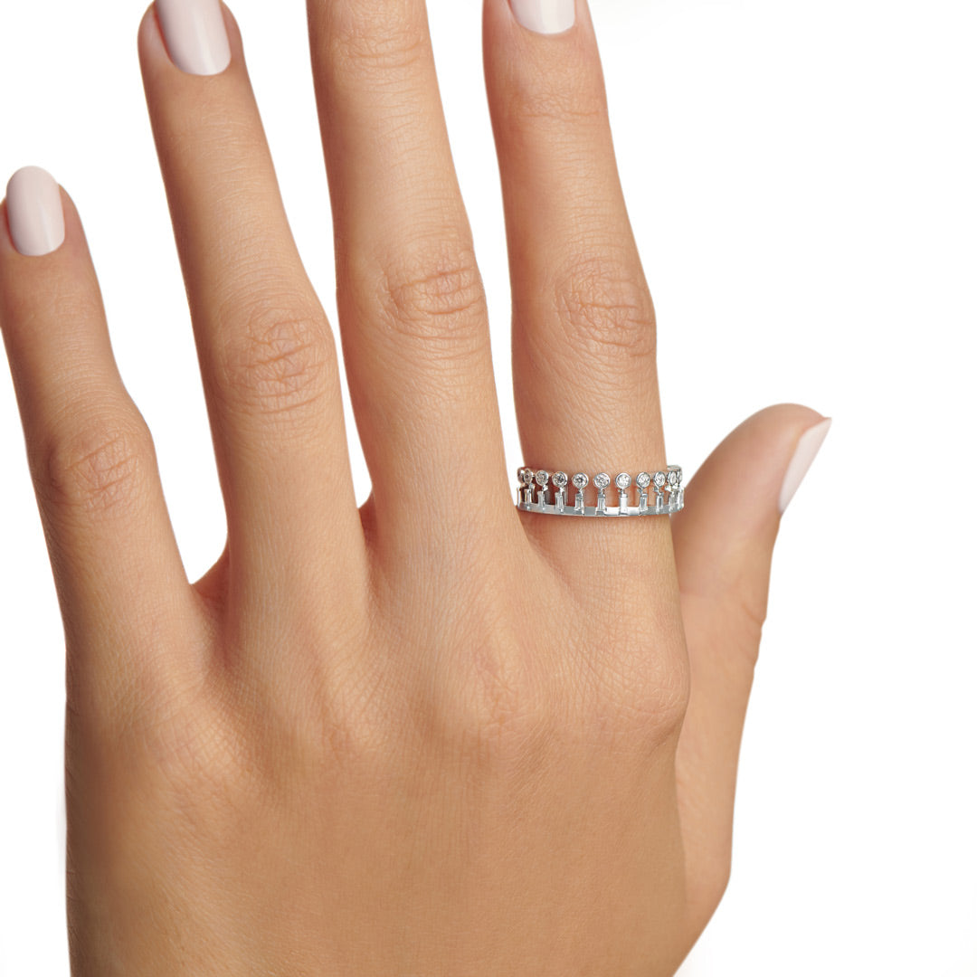 Barq White Gold Diamond Crown Ring - Samra Jewellery - Diamond Jewellery - BARQ