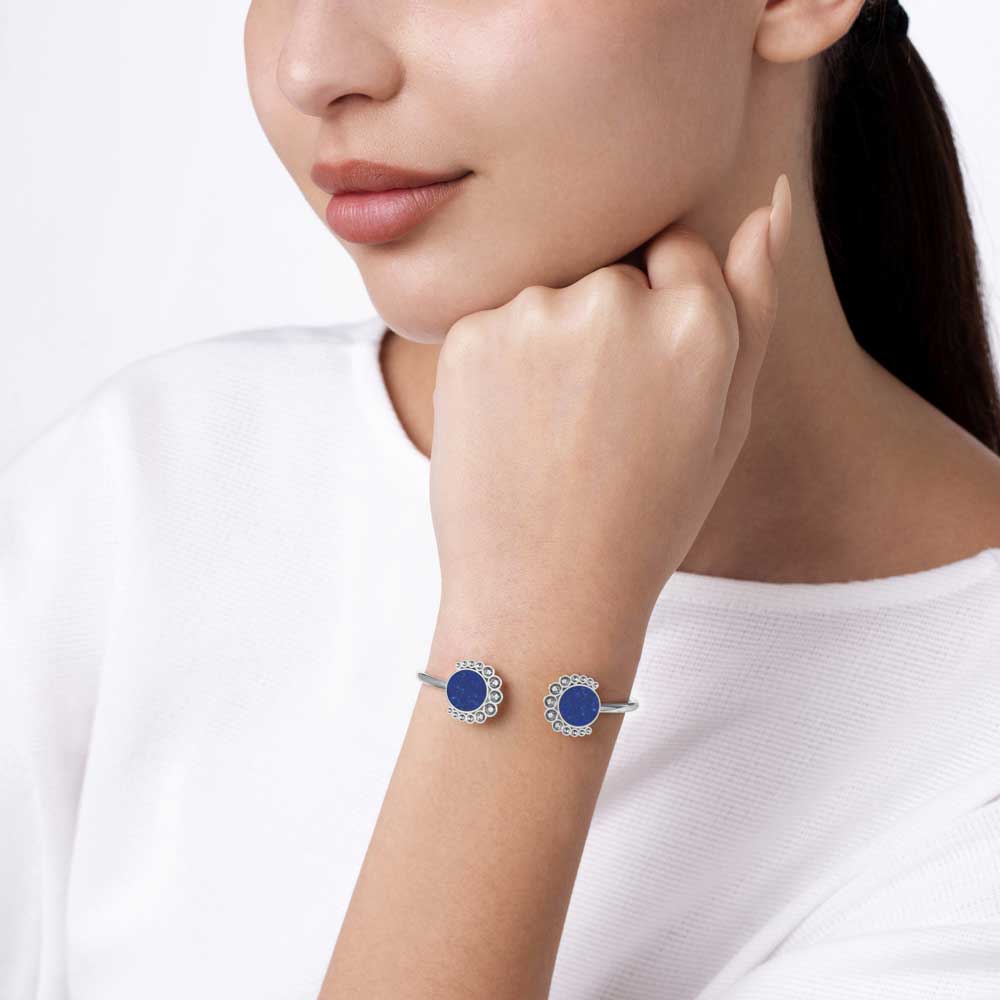 Bint Al Matar White Gold Lapis Lazuli Bangle - Samra Jewellery - Diamond Jewellery - BINT AL MATAR