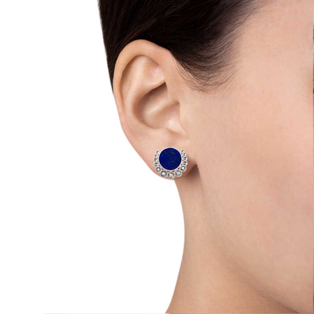 Bint Al Matar White Gold Lapis Lazuli Earrings - Samra Jewellery - Diamond Jewellery - BINT AL MATAR