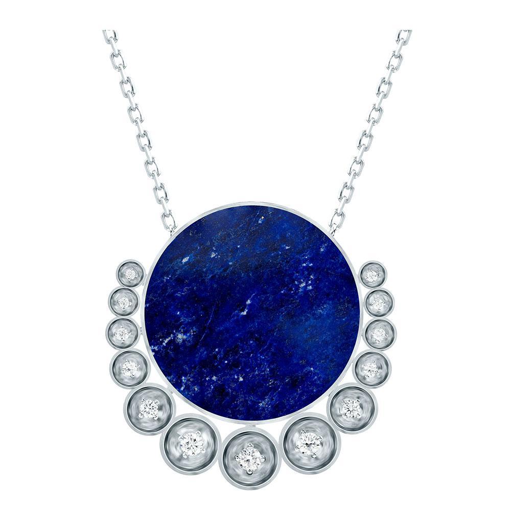 Bint Al Matar White Gold Lapis Lazuli Large Necklace - Samra Jewellery - Diamond Jewellery - BINT AL MATAR