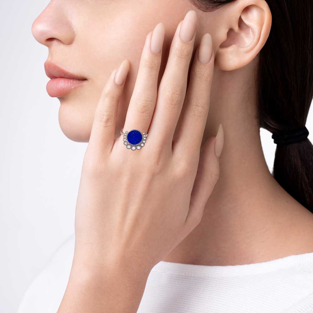 Bint Al Matar White Gold Lapis Lazuli Ring - Samra Jewellery - Diamond Jewellery - BINT AL MATAR