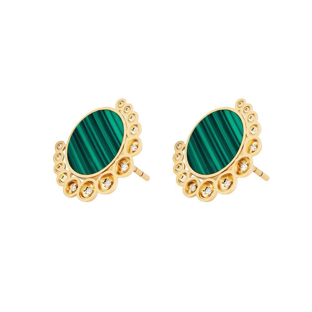 Bint Al Matar Yellow Gold Malachite Earrings - Samra Jewellery - Diamond Jewellery - BINT AL MATAR
