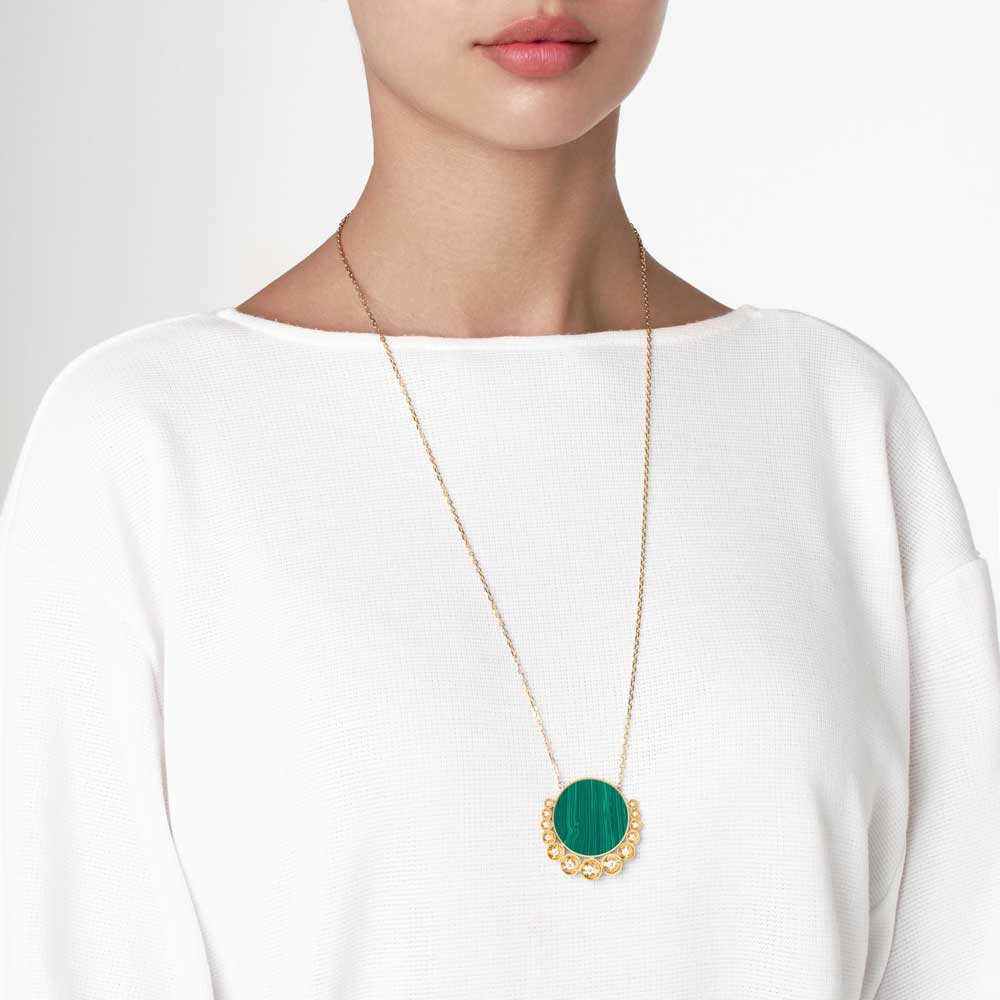 Bint Al Matar Yellow Gold Malachite Large Necklace - Samra Jewellery - Diamond Jewellery - BINT AL MATAR