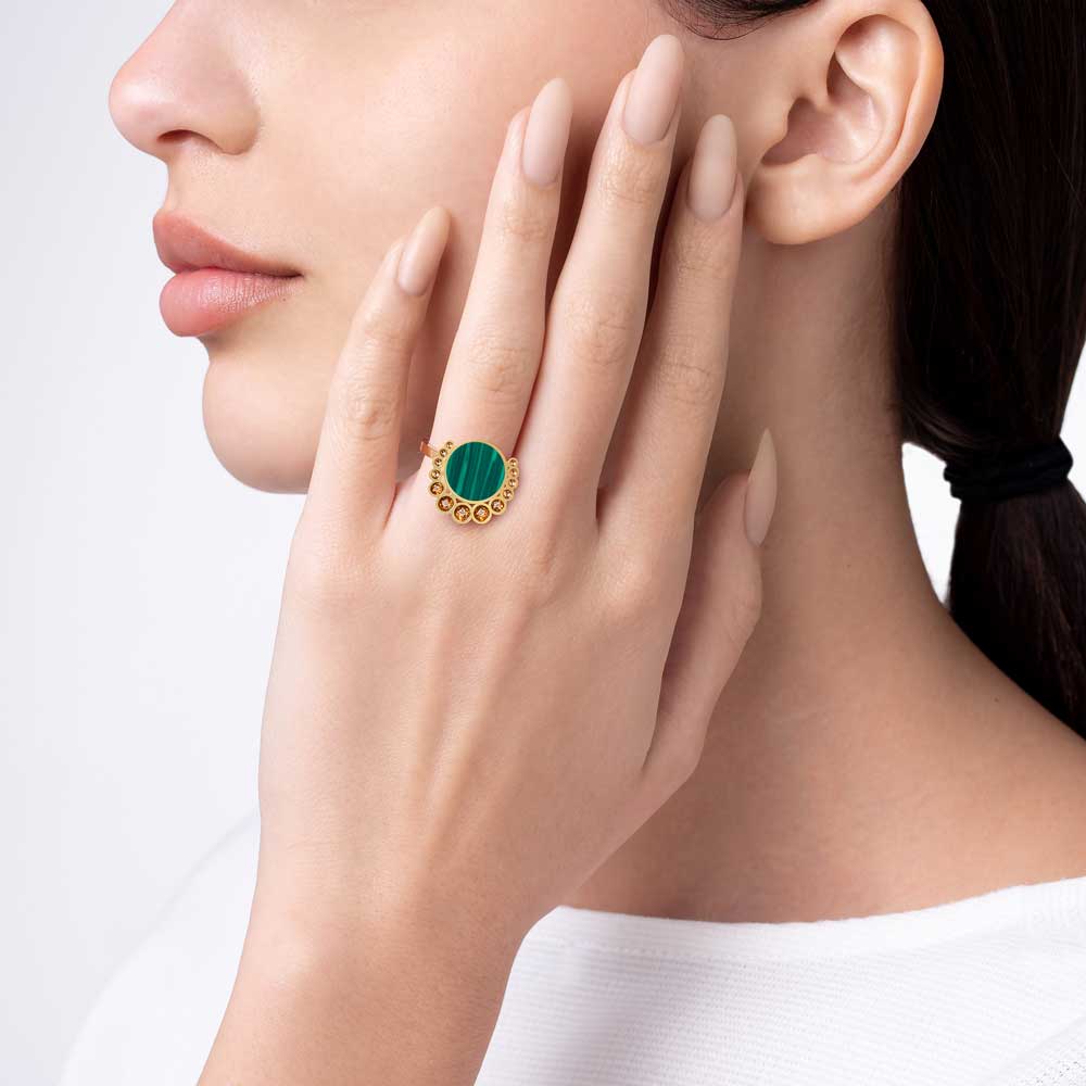 Bint Al Matar Yellow Gold Malachite Ring - Samra Jewellery - Diamond Jewellery - BINT AL MATAR