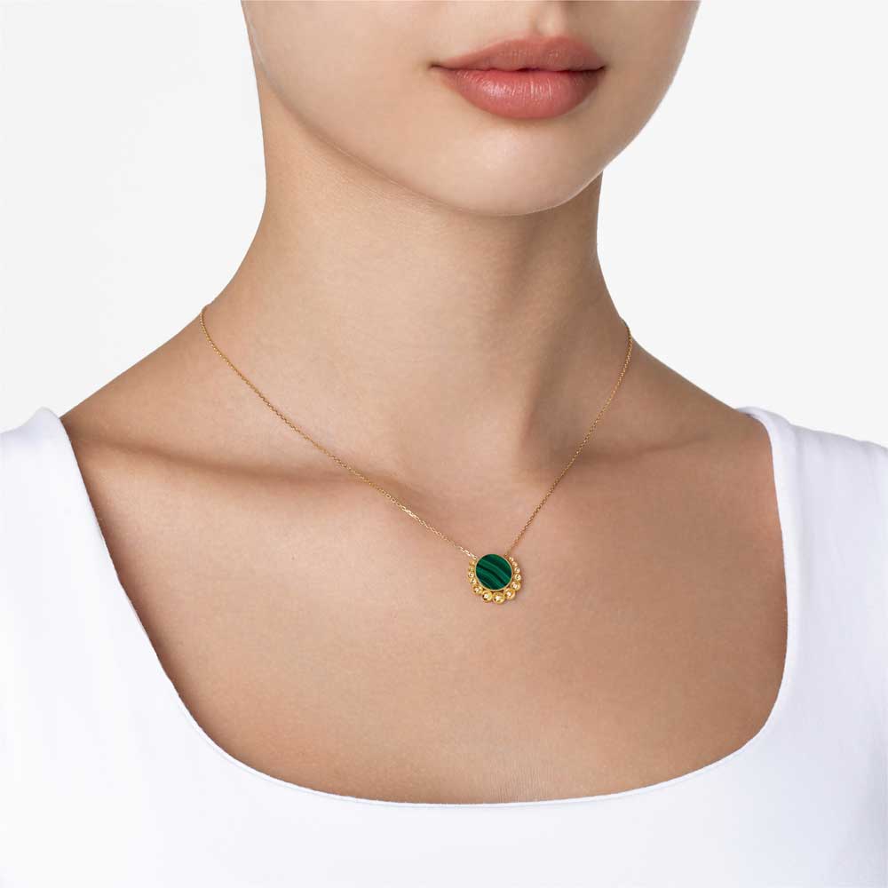 Bint Al Matar Yellow Gold Malachite Small Necklace - Samra Jewellery - Diamond Jewellery - BINT AL MATAR