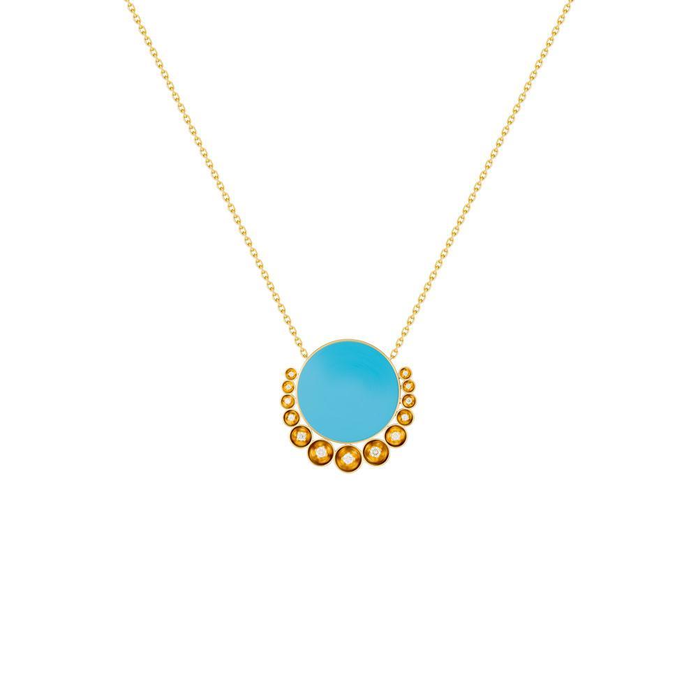 Bint Al Matar Yellow Gold Turquoise Medium Necklace - Samra Jewellery - Diamond Jewellery - BINT AL MATAR