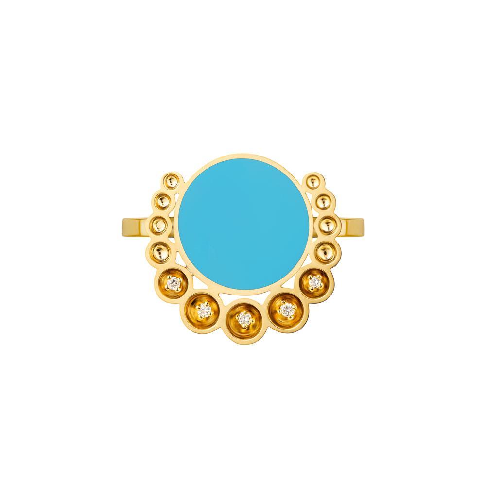 Bint Al Matar Yellow Gold Turquoise Ring - Samra Jewellery - Diamond Jewellery - BINT AL MATAR