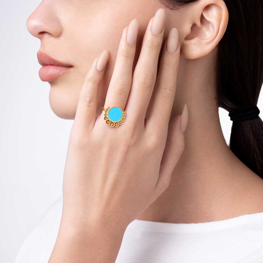 Bint Al Matar Yellow Gold Turquoise Ring - Samra Jewellery - Diamond Jewellery - BINT AL MATAR