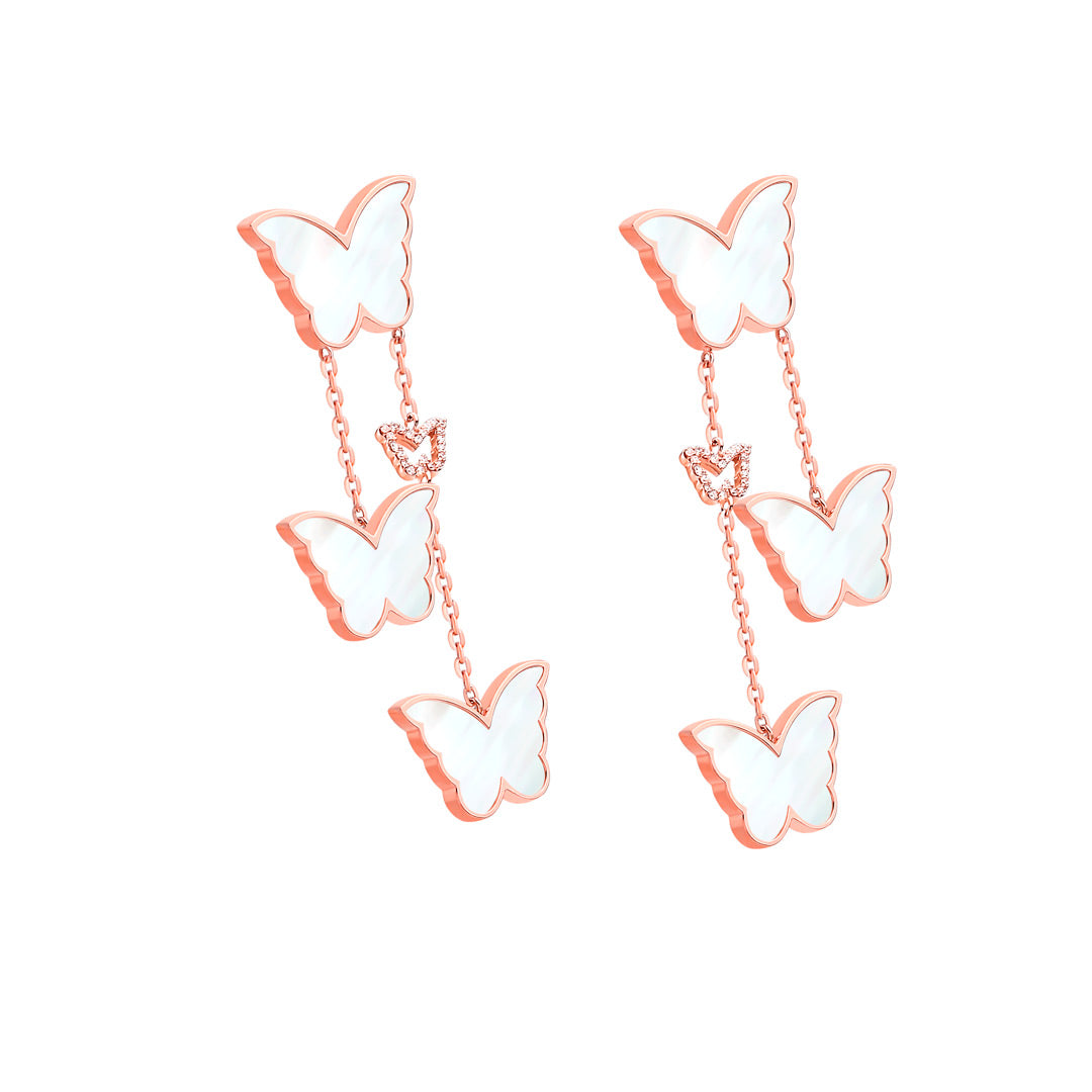 Classic Butterfly Rose Gold Mother of Pearl Dangling Earrings - Samra Jewellery - Diamond Jewellery - BUTTERFLIES