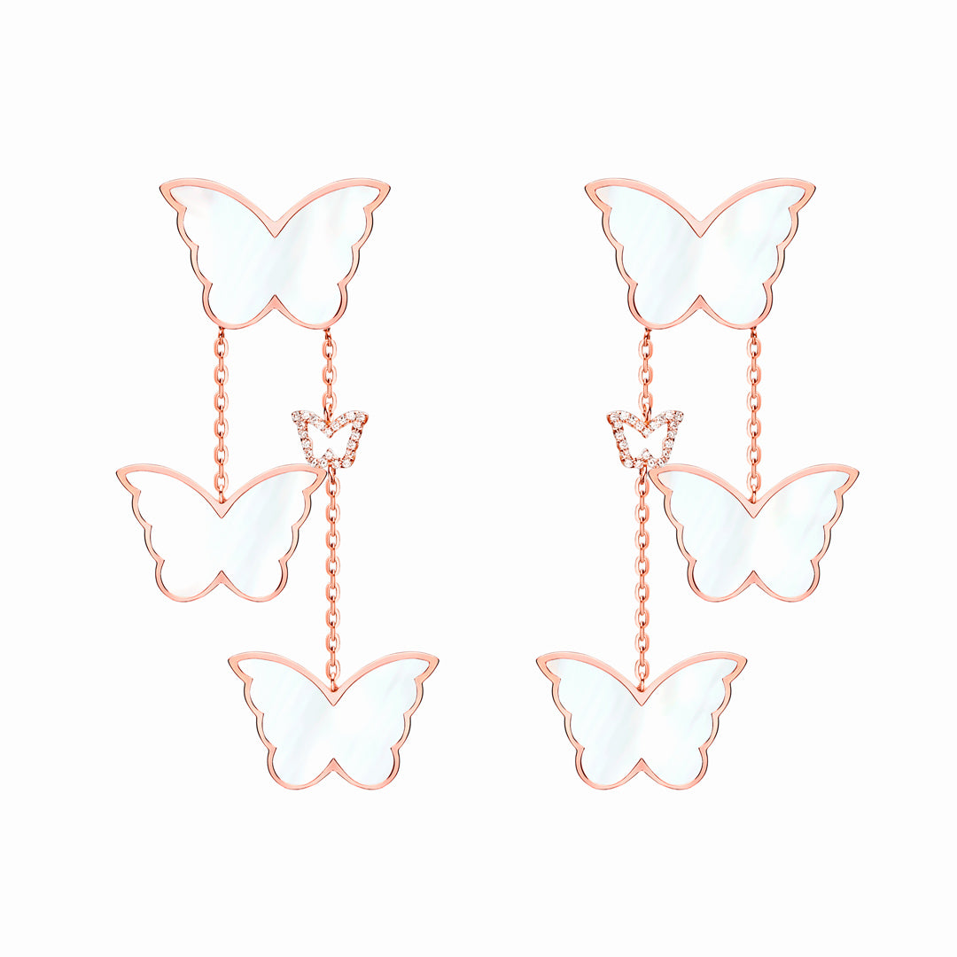 Classic Butterfly Rose Gold Mother of Pearl Dangling Earrings - Samra Jewellery - Diamond Jewellery - BUTTERFLIES