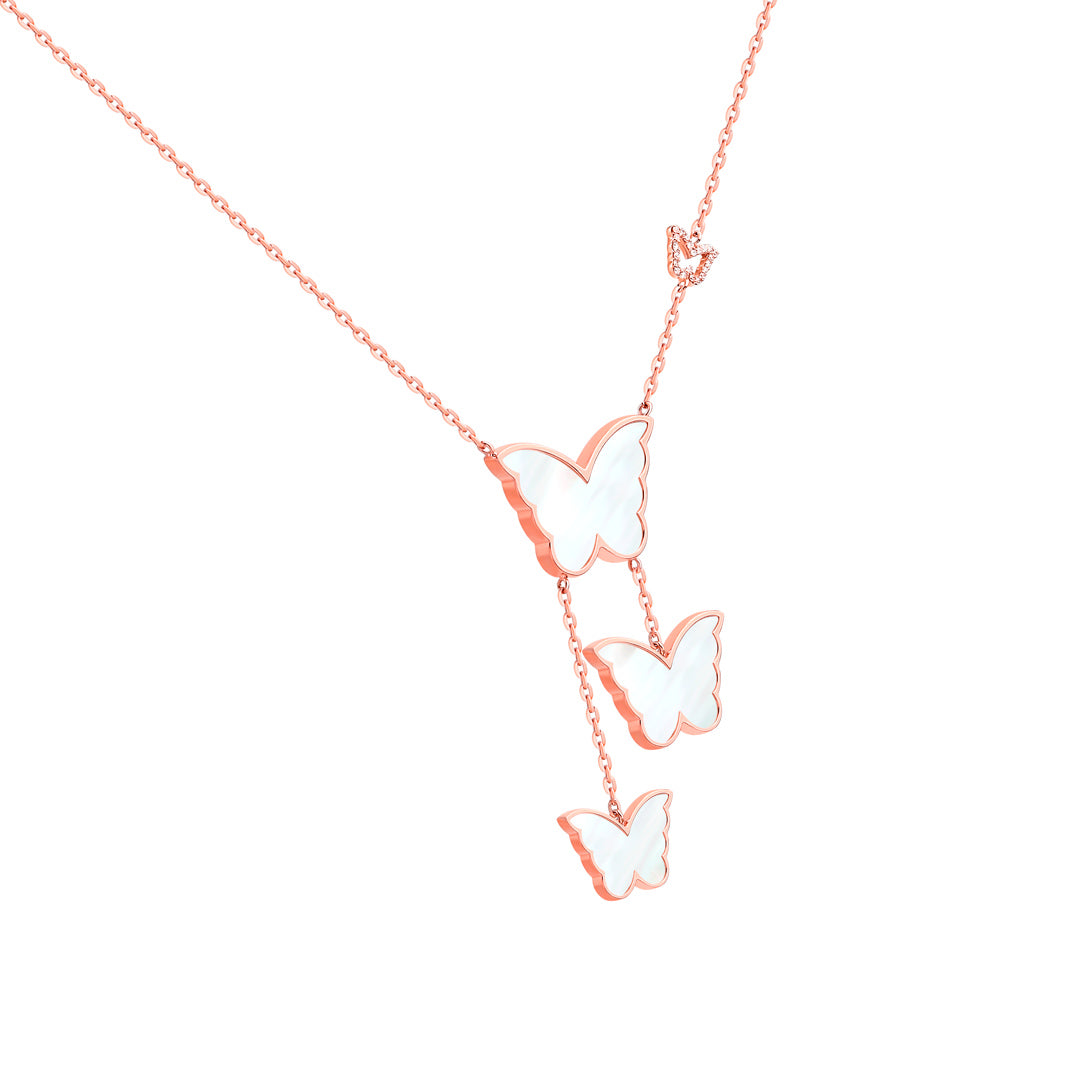 Classic Butterfly Rose Gold Mother of Pearl Dangling Necklace - Samra Jewellery - Diamond Jewellery - BUTTERFLIES
