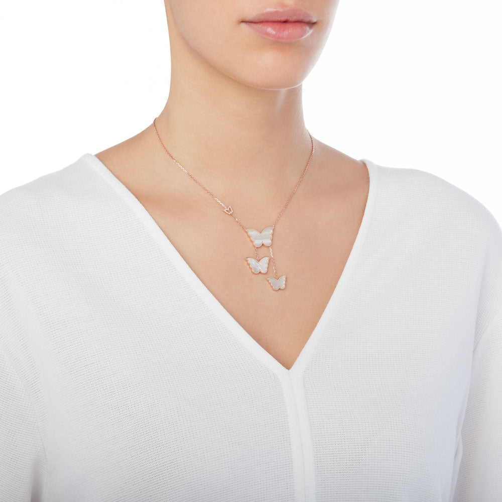 Classic Butterfly Rose Gold Mother of Pearl Dangling Necklace - Samra Jewellery - Diamond Jewellery - BUTTERFLIES