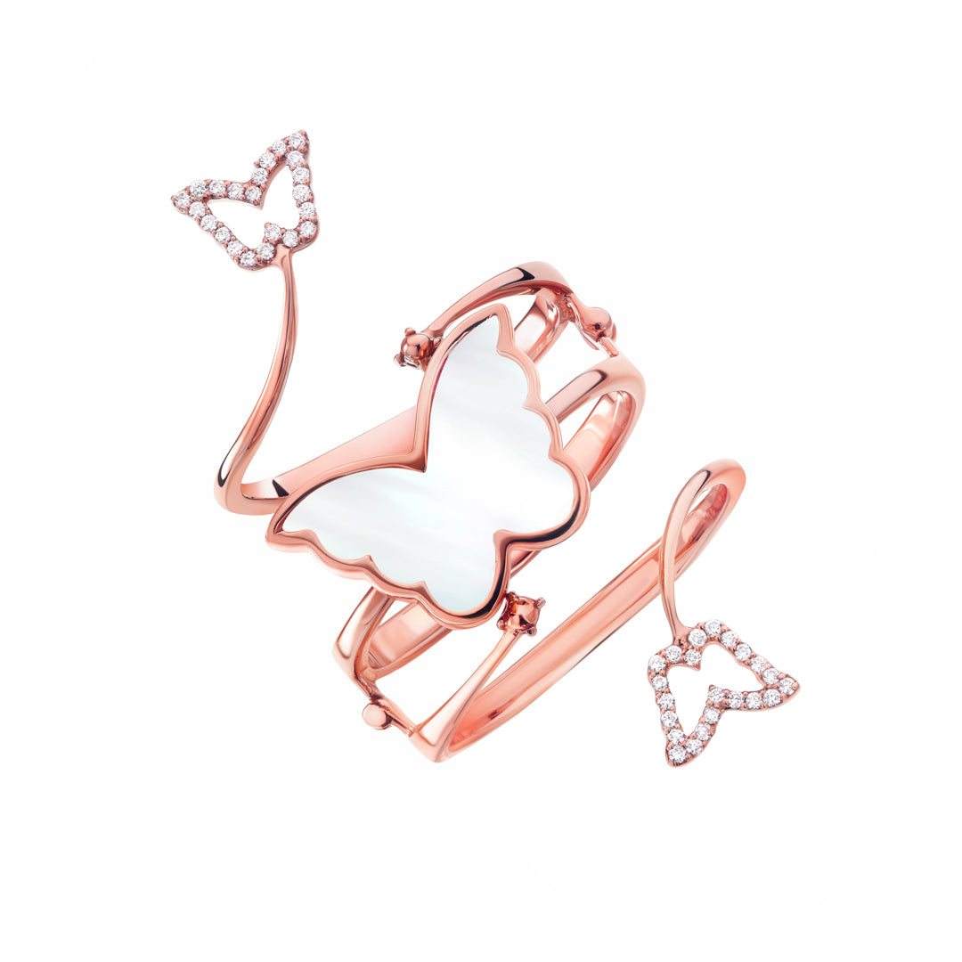 Classic Butterfly Rose Gold Mother of Pearl Expandable Ring - Samra Jewellery - Diamond Jewellery - BUTTERFLIES