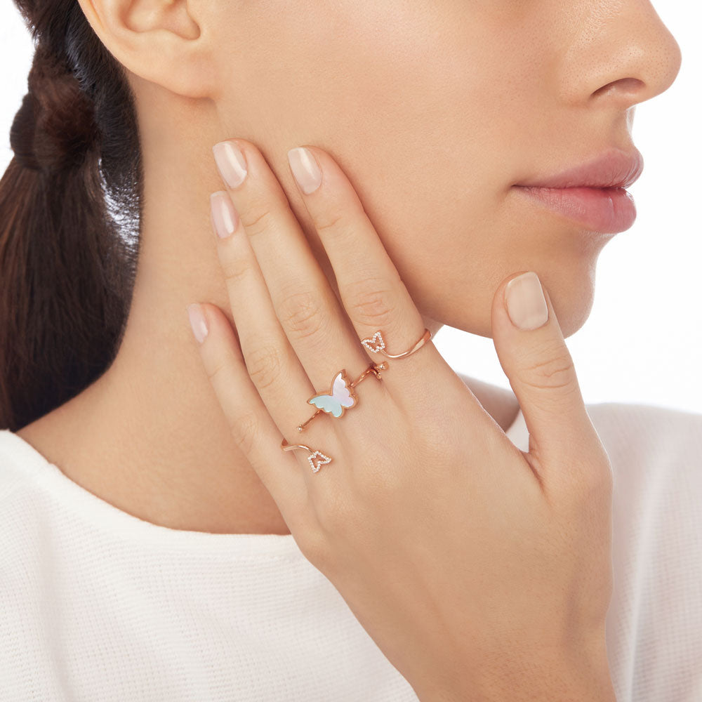 Classic Butterfly Rose Gold Mother of Pearl Expandable Ring - Samra Jewellery - Diamond Jewellery - BUTTERFLIES