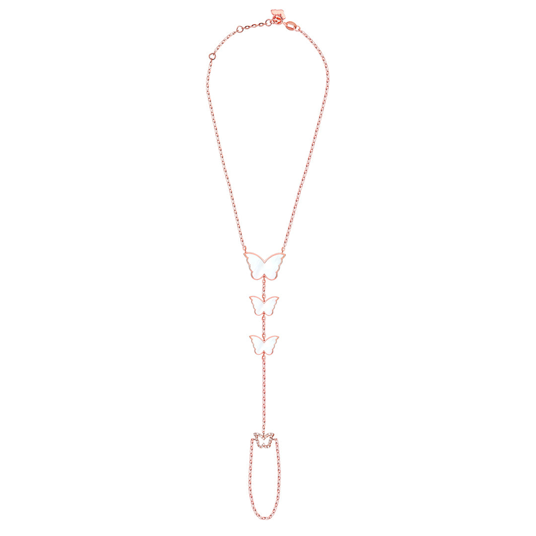 Classic Butterfly Rose Gold Mother of Pearl Hand Chain - Samra Jewellery - Diamond Jewellery - BUTTERFLIES