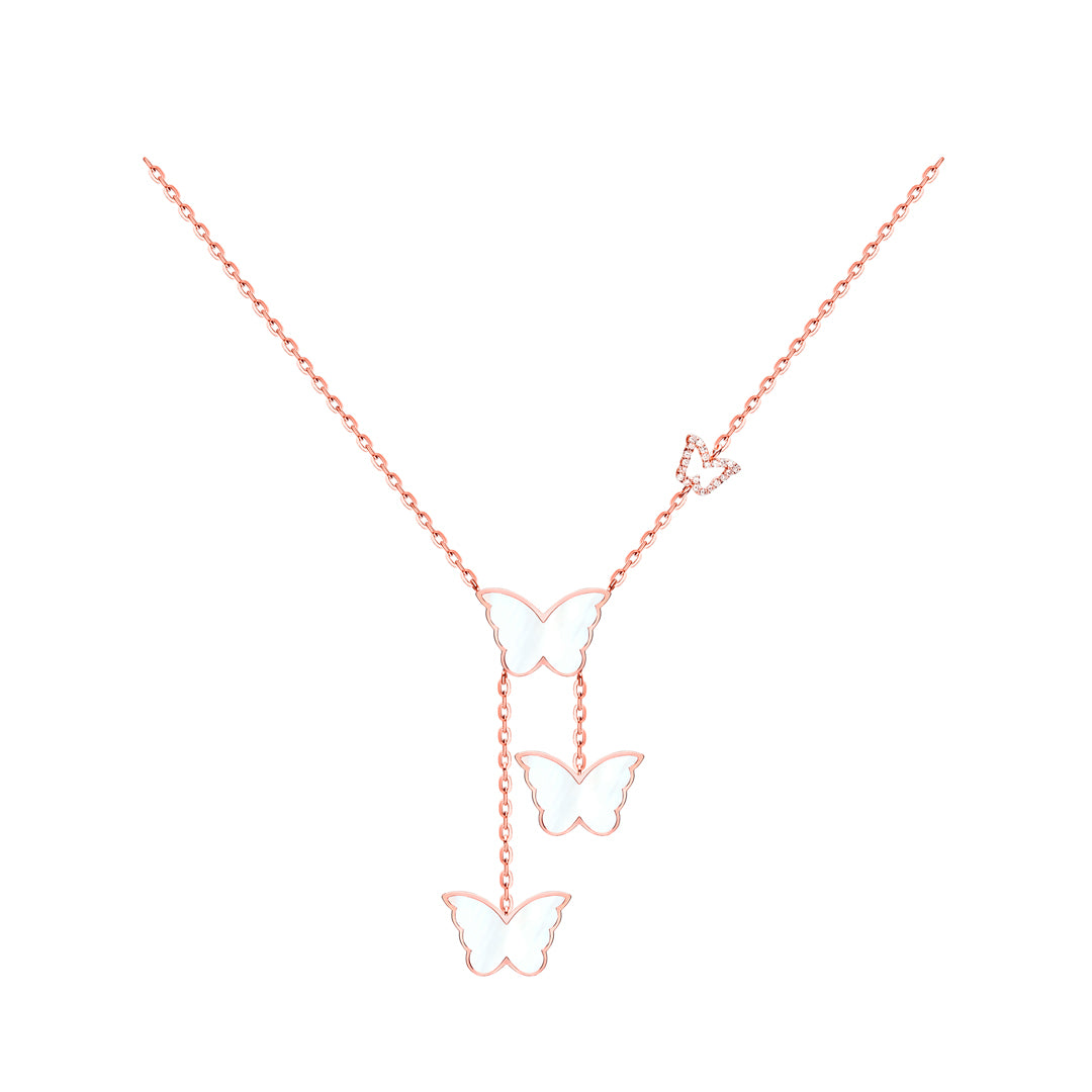 Classic Butterfly Rose Gold Mother of Pearl Kids Dangling Necklace - Samra Jewellery - Diamond Jewellery - BUTTERFLIES