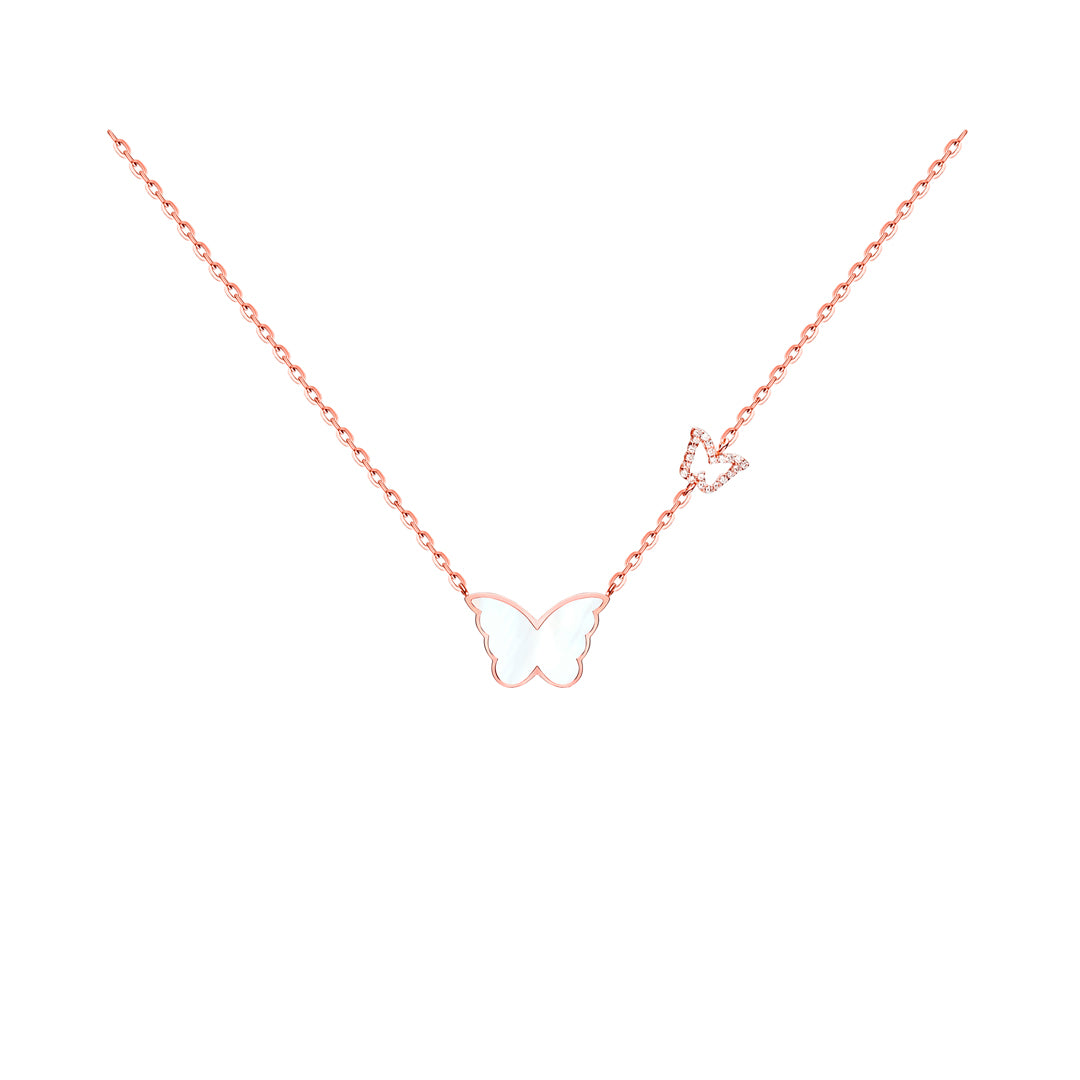 Classic Butterfly Rose Gold Mother of Pearl Kids Single Necklace - Samra Jewellery - Diamond Jewellery - BUTTERFLIES
