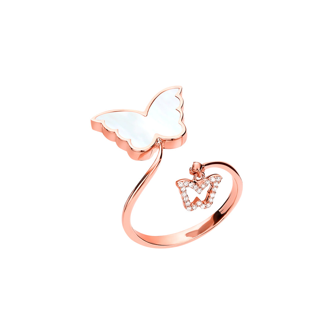 Classic Butterfly Rose Gold Mother of Pearl Ring - Samra Jewellery - Diamond Jewellery - BUTTERFLIES
