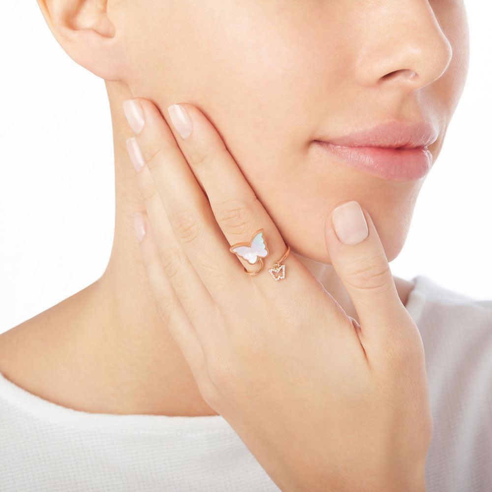 Classic Butterfly Rose Gold Mother of Pearl Ring - Samra Jewellery - Diamond Jewellery - BUTTERFLIES