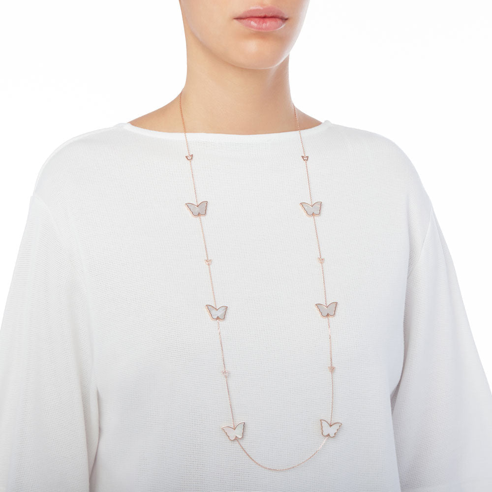 Classic Butterfly Rose Gold Mother of Pearl Sautoir Necklace - Samra Jewellery - Diamond Jewellery - BUTTERFLIES