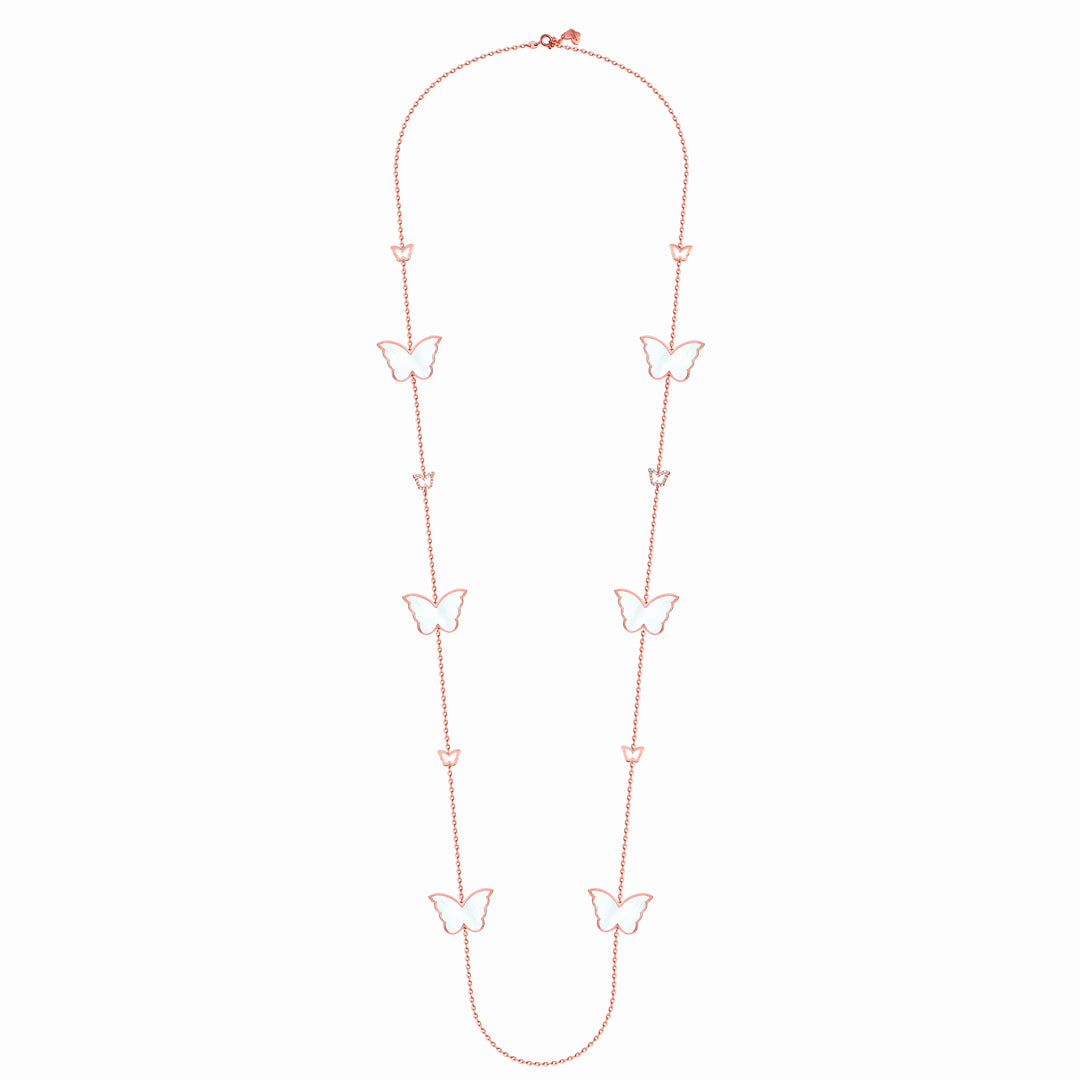 Classic Butterfly Rose Gold Mother of Pearl Sautoir Necklace - Samra Jewellery - Diamond Jewellery - BUTTERFLIES