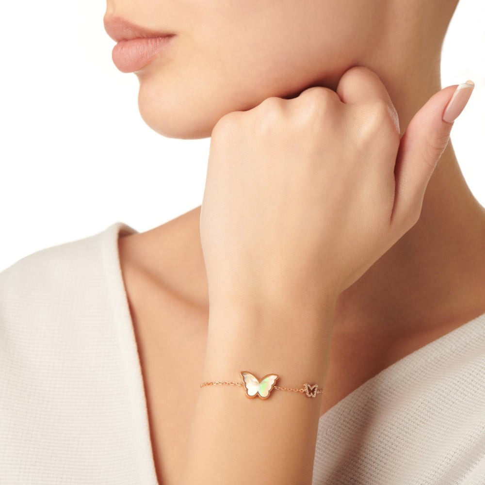 Classic Butterfly Rose Gold Mother of Pearl Single Bracelet - Samra Jewellery - Diamond Jewellery - BUTTERFLIES