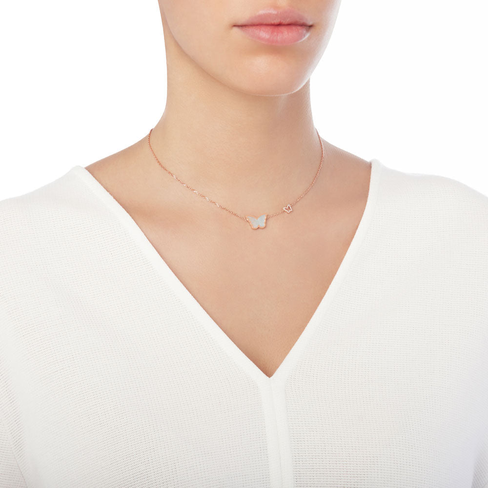 Classic Butterfly Rose Gold Mother of Pearl Single Necklace - Samra Jewellery - Diamond Jewellery - BUTTERFLIES