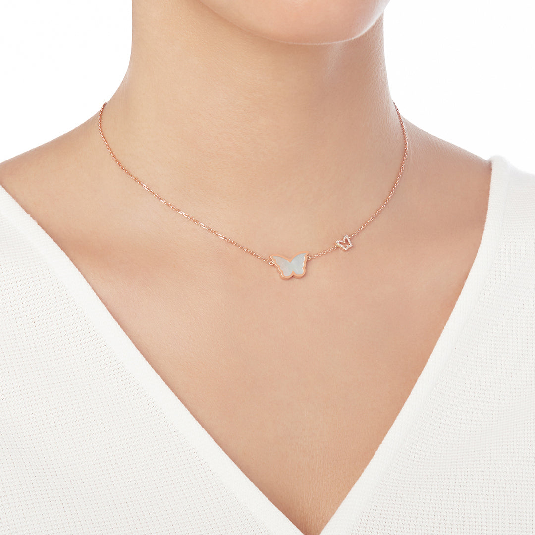 Classic Butterfly Rose Gold Mother of Pearl Single Necklace - Samra Jewellery - Diamond Jewellery - BUTTERFLIES