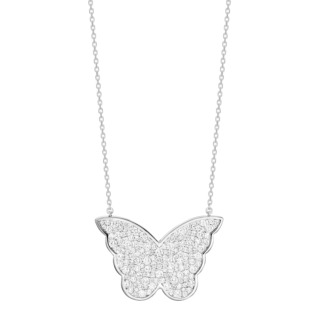 Classic Butterfly White Gold Diamond Reversible Large Necklace - Samra Jewellery - Diamond Jewellery - BUTTERFLIES