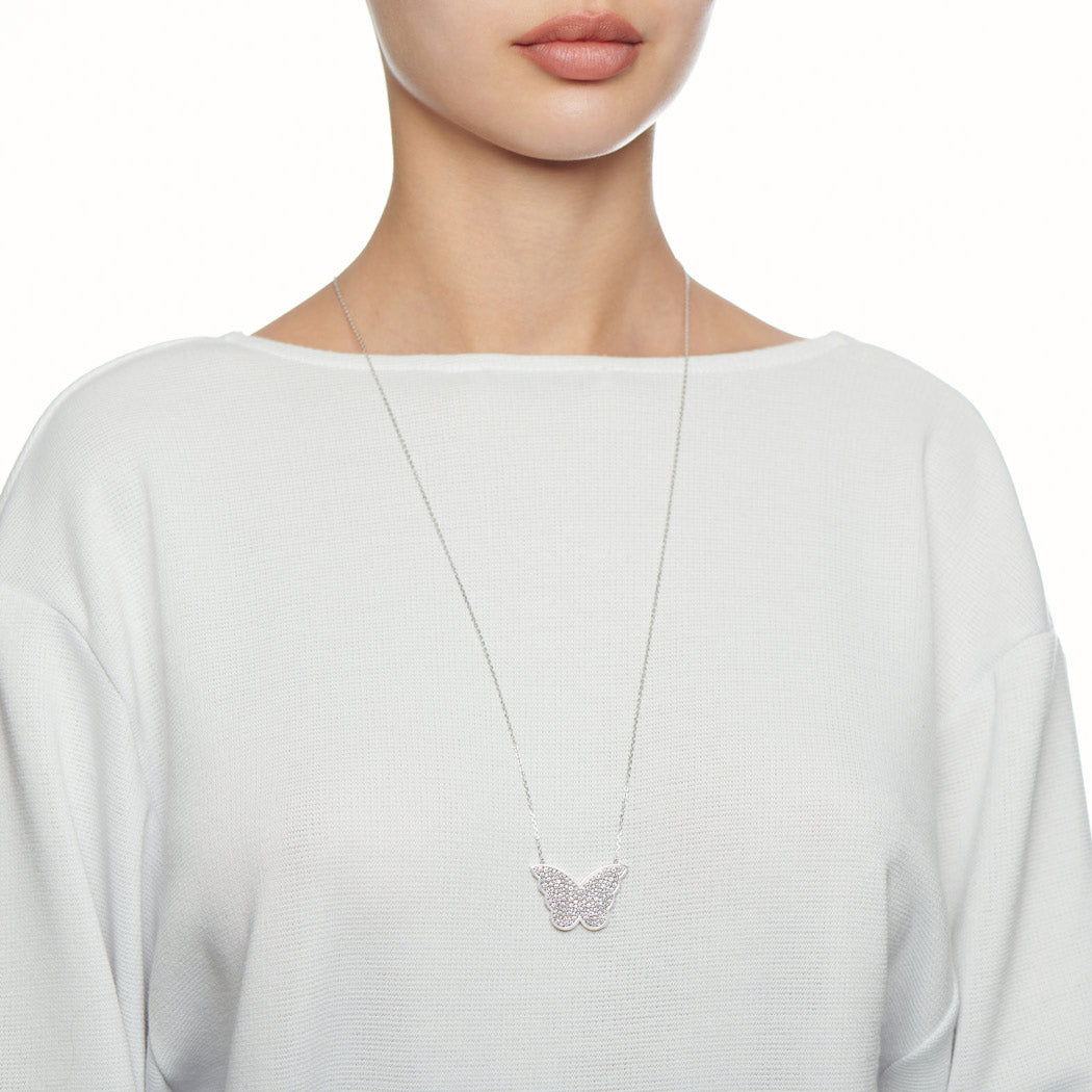 Classic Butterfly White Gold Diamond Reversible Large Necklace - Samra Jewellery - Diamond Jewellery - BUTTERFLIES