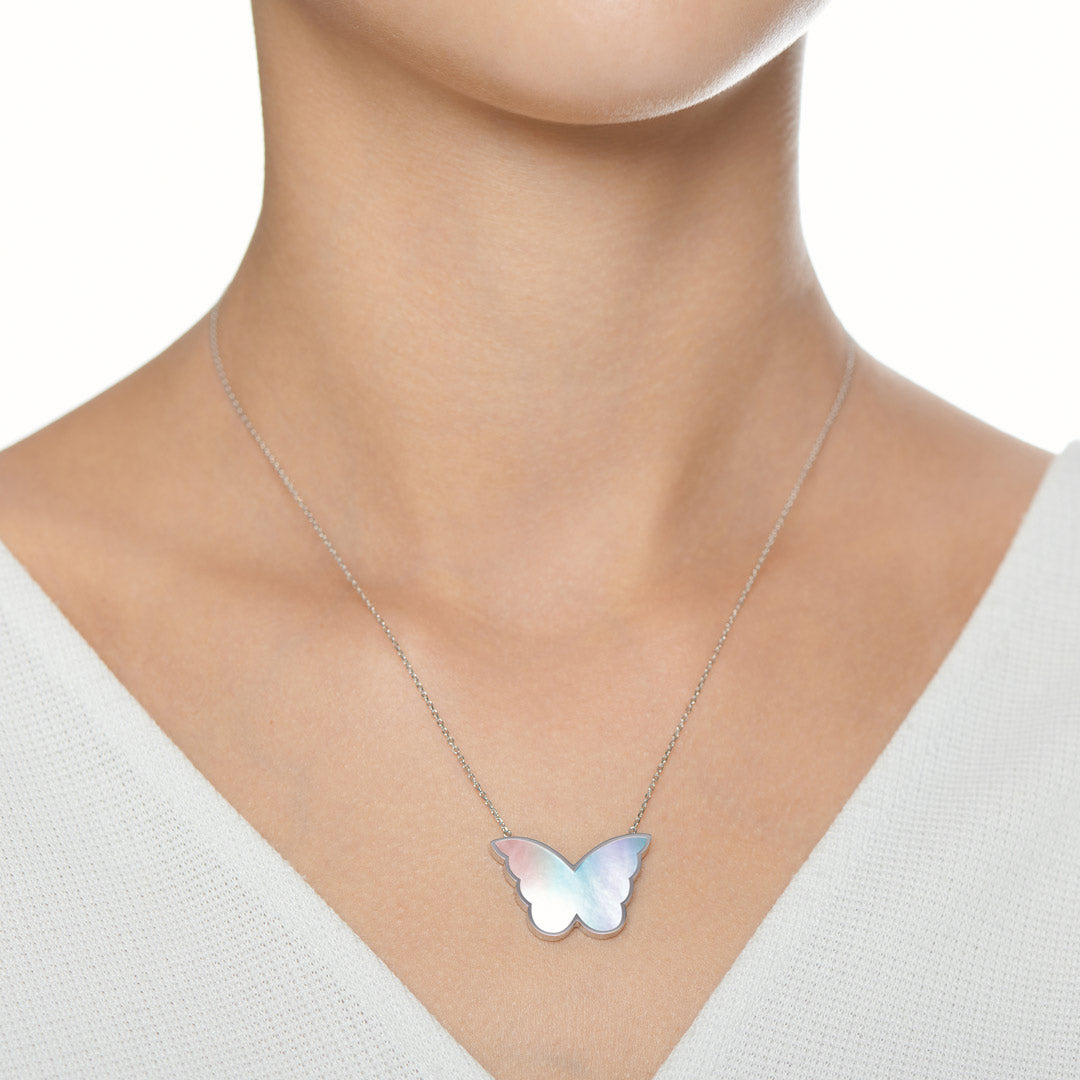 Classic Butterfly White Gold Diamond Reversible Medium Necklace - Samra Jewellery - Diamond Jewellery - BUTTERFLIES