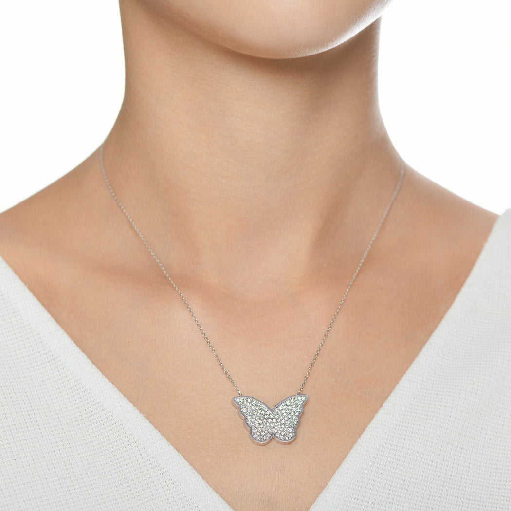 Classic Butterfly White Gold Diamond Reversible Medium Necklace - Samra Jewellery - Diamond Jewellery - BUTTERFLIES