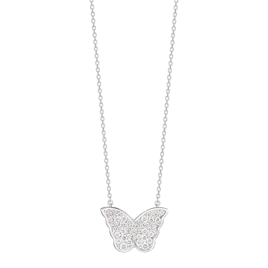 Classic Butterfly White Gold Diamond Reversible Small Necklace - Samra Jewellery - Diamond Jewellery - BUTTERFLIES