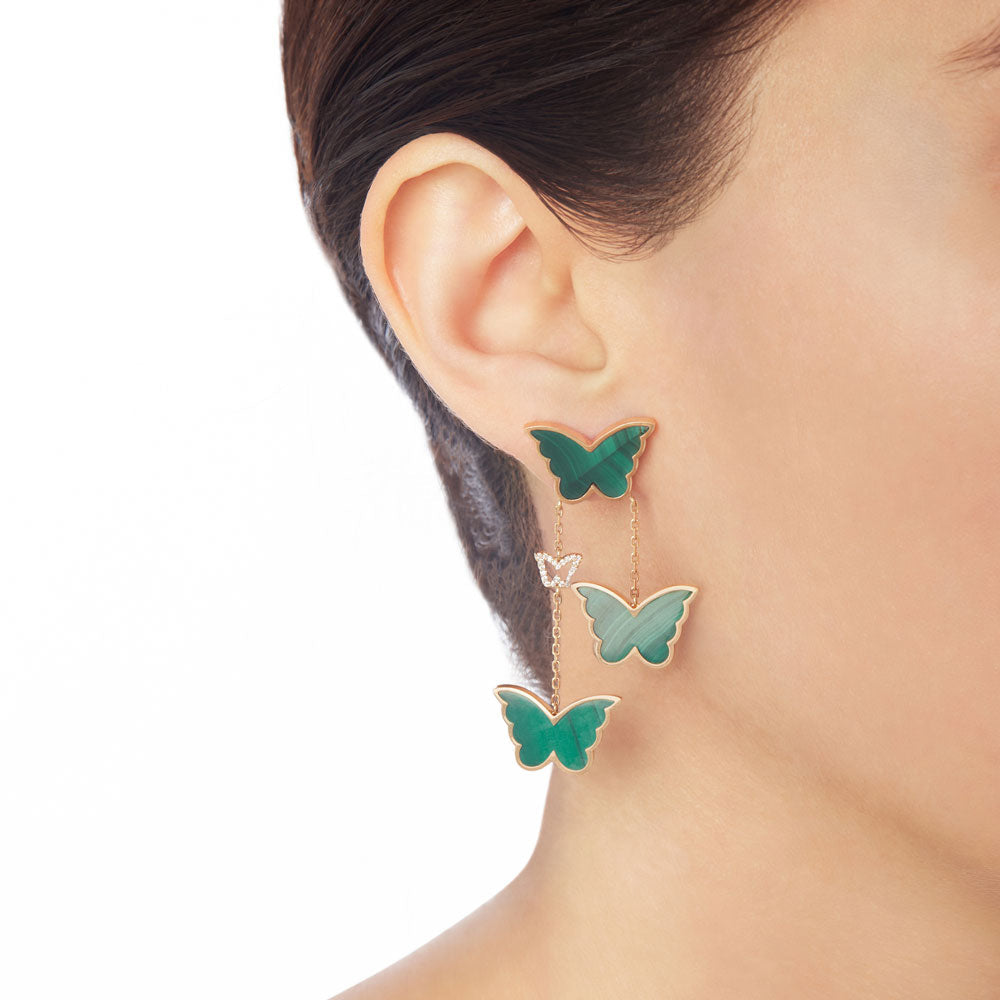 Classic Butterfly Yellow Gold Malachite Dangling Earrings - Samra Jewellery - Diamond Jewellery - BUTTERFLIES