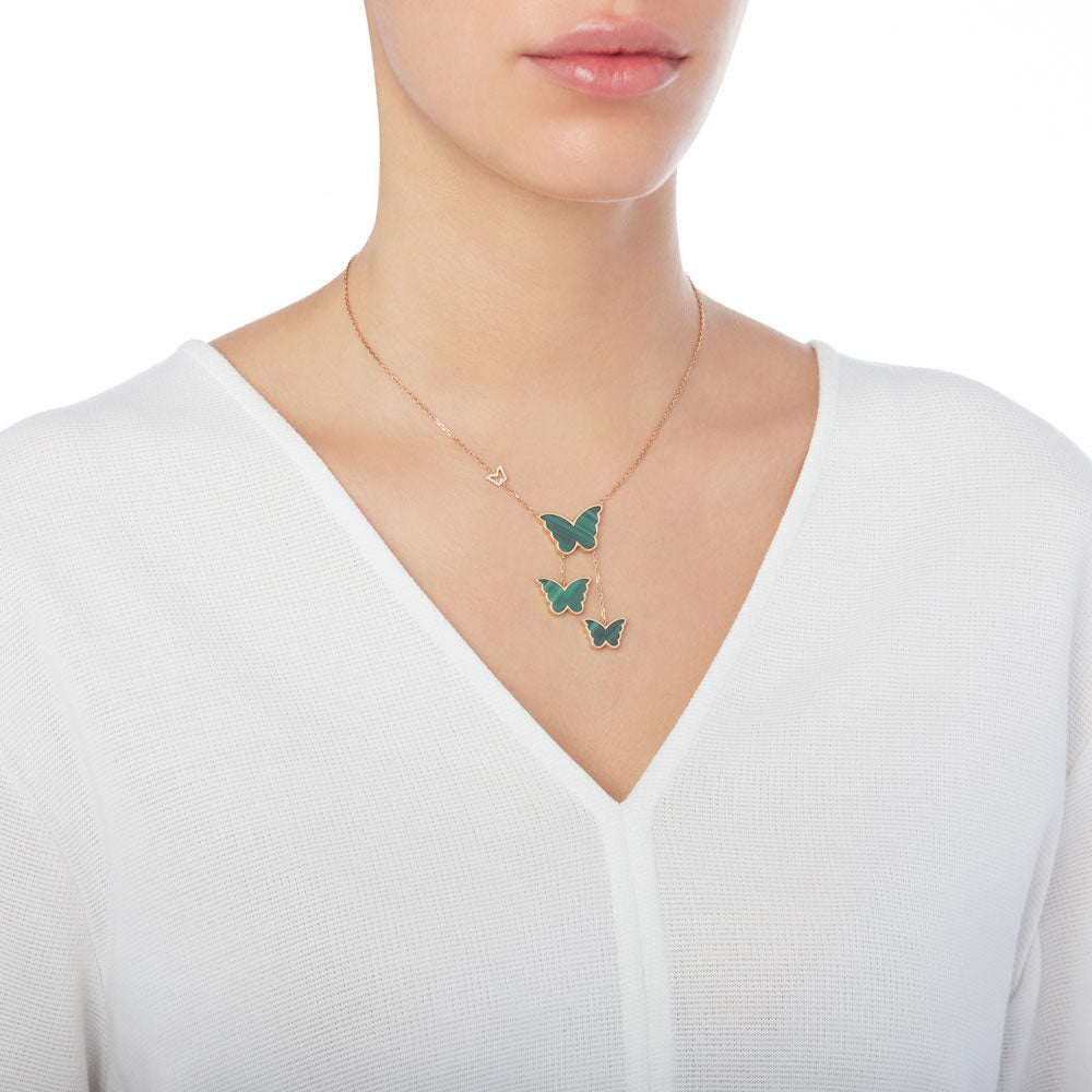 Classic Butterfly Yellow Gold Malachite Dangling Necklace - Samra Jewellery - Diamond Jewellery - BUTTERFLIES
