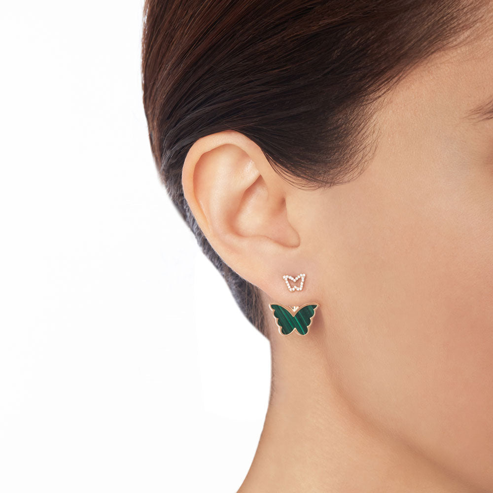 Classic Butterfly Yellow Gold Malachite Ear Jacket - Samra Jewellery - Diamond Jewellery - BUTTERFLIES
