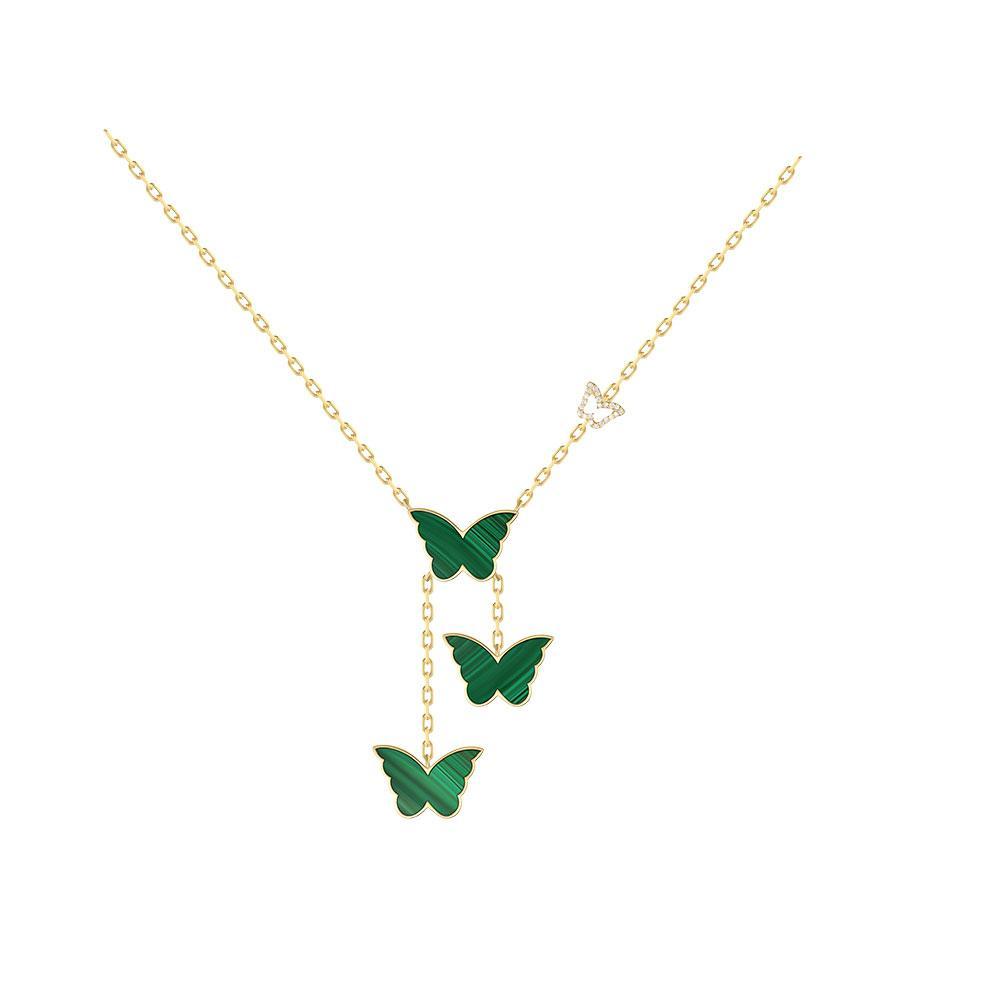 Classic Butterfly Yellow Gold Malachite Kids Dangling Necklace - Samra Jewellery - Diamond Jewellery - BUTTERFLIES