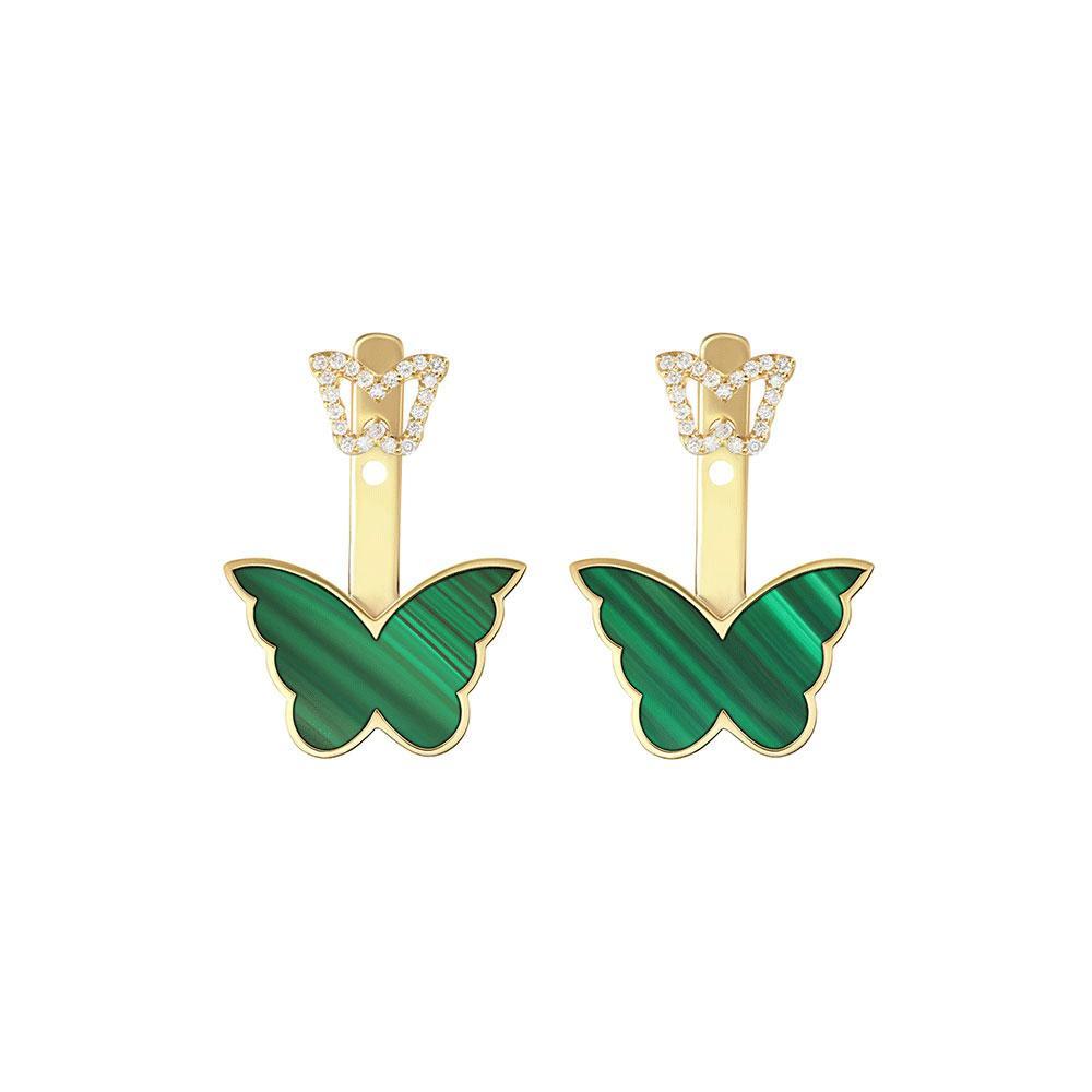 Classic Butterfly Yellow Gold Malachite Kids Ear Jacket - Samra Jewellery - Diamond Jewellery - BUTTERFLIES