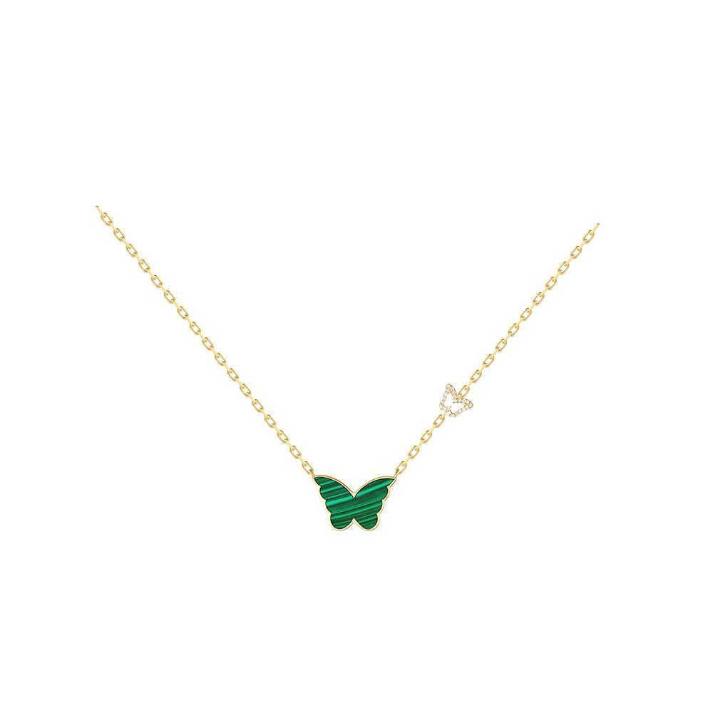 Classic Butterfly Yellow Gold Malachite Kids Single Necklace - Samra Jewellery - Diamond Jewellery - BUTTERFLIES